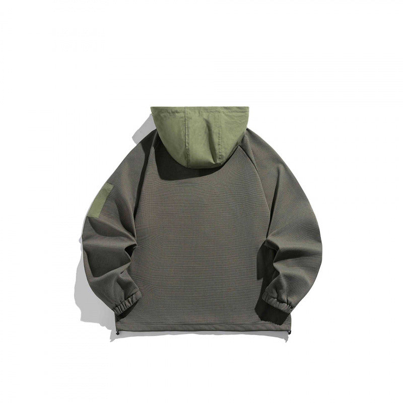 Unisex Technischer Kapuzenpullover im Oversize‑Cut mit Henley‑Knopfleiste, Patchtasche und tunnelzug Drune