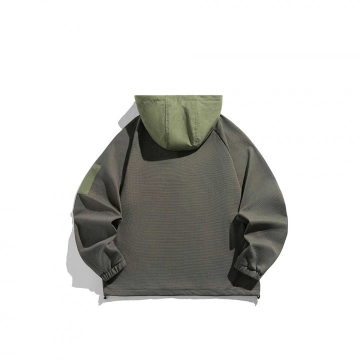 Unisex Technischer Kapuzenpullover im Oversize‑Cut mit Henley‑Knopfleiste, Patchtasche und tunnelzug Drune