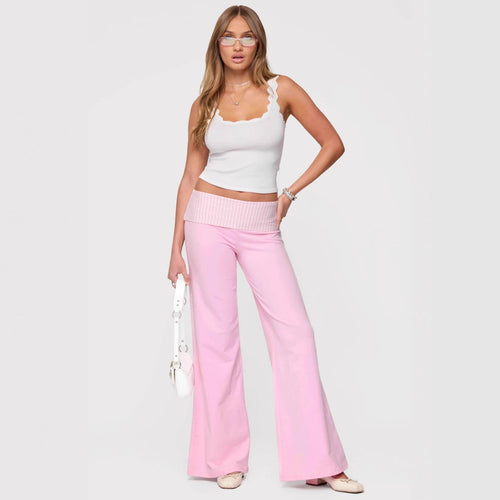 Damen Palazzo-Hose mit gestreiftem Bund und lässigem Schnitt Drune