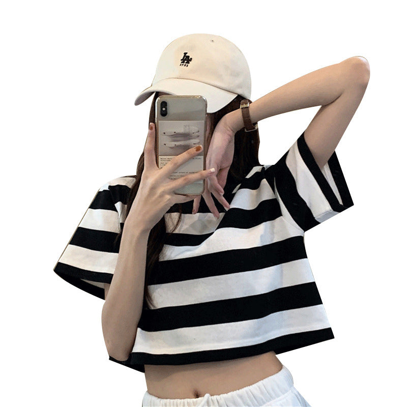 Damen Cropped T-Shirt mit Streifenmuster und lässigem Schnitt Drune
