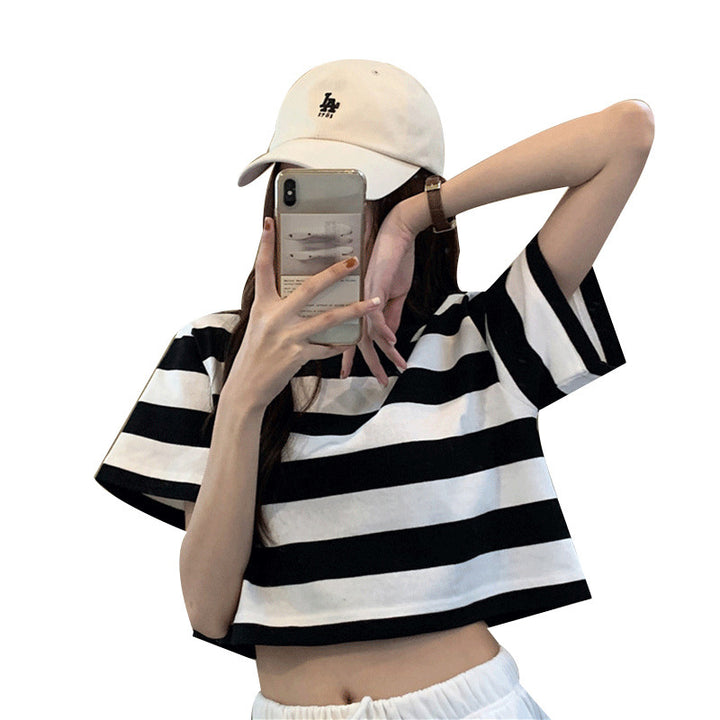 Damen Cropped T-Shirt mit Streifenmuster und lässigem Schnitt Drune