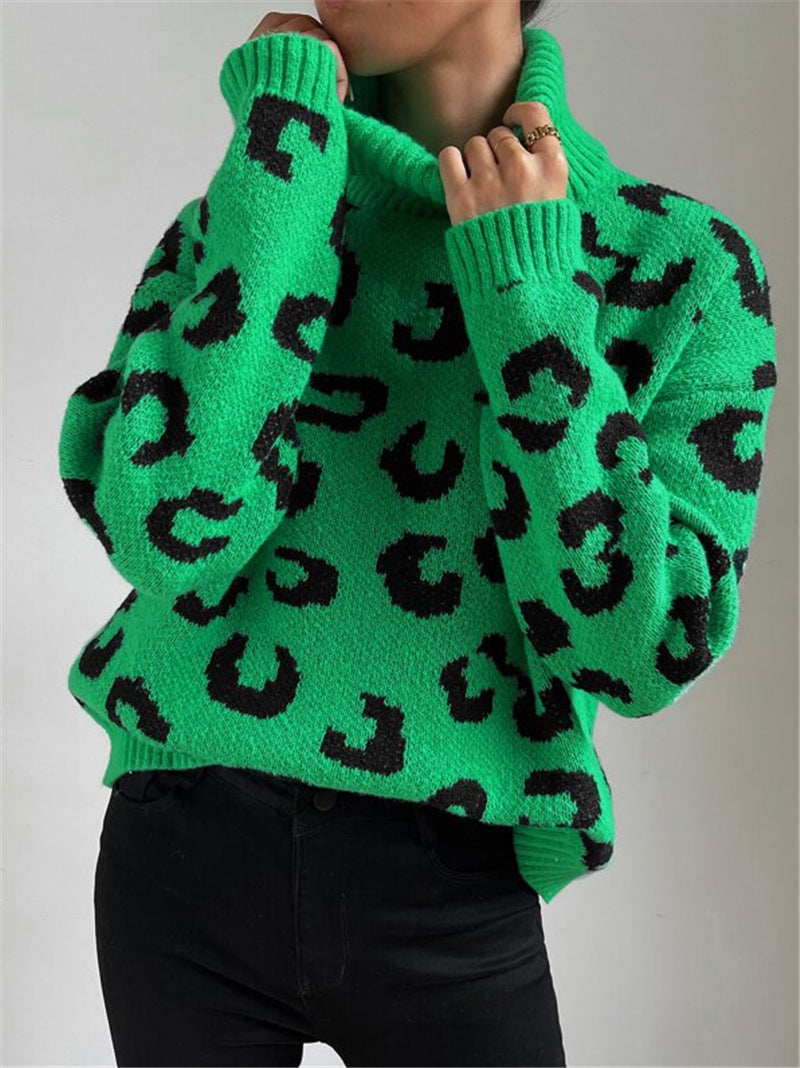 Damen Stehkragen Pullover mit Leopardenmuster Drune