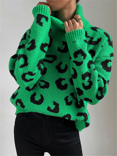 Damen Stehkragen Pullover mit Leopardenmuster Drune