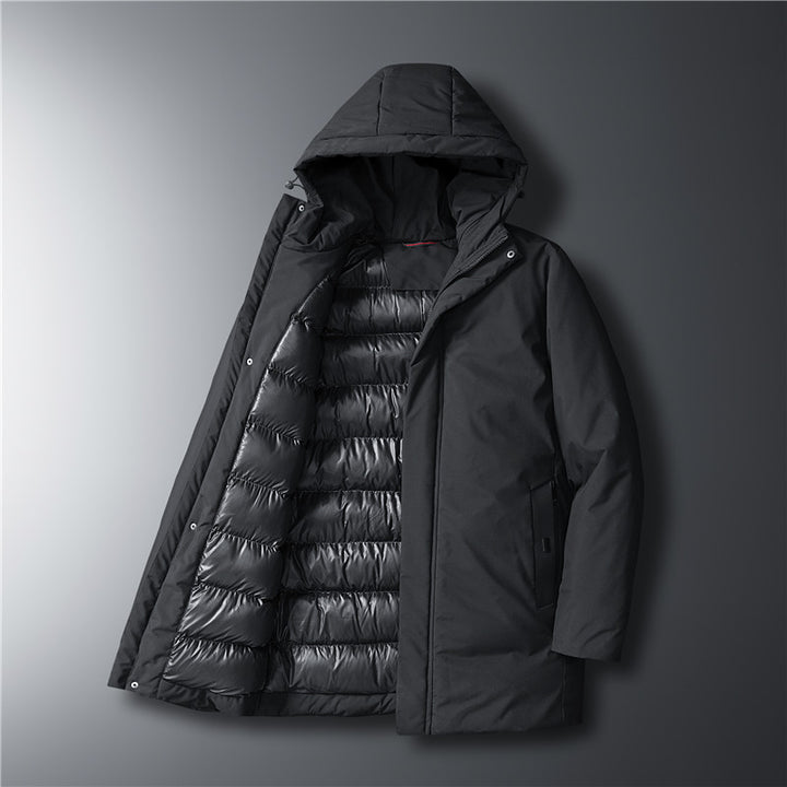 Herren moderner Urban-Longparka mit versteckter Reißverschlussblende und ergonomischer Kapuze Drune