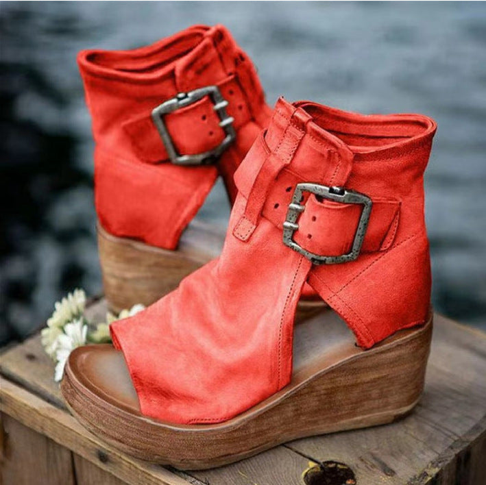 Damen Wedge-Stiefeletten mit modischem Schnallen-Design Drune