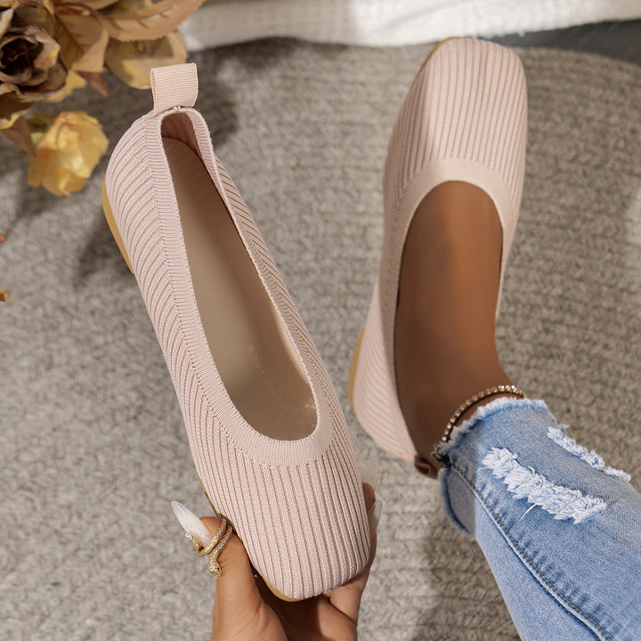 Damen Atmungsaktive Strick‑Ballerinas mit quadratischer Spitze Drune