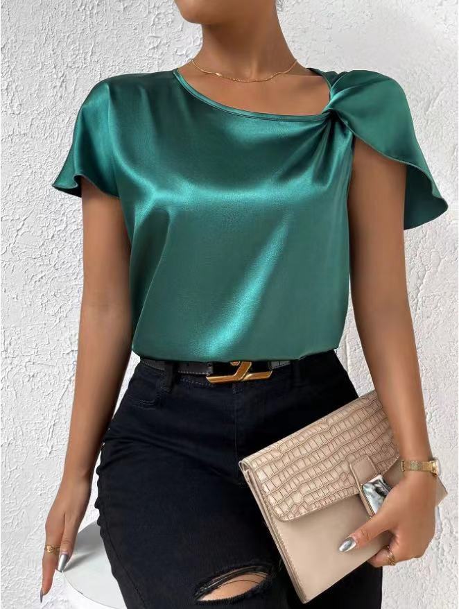 Drune | Satin Twist einfarbiger lockerer vielseitiger Top