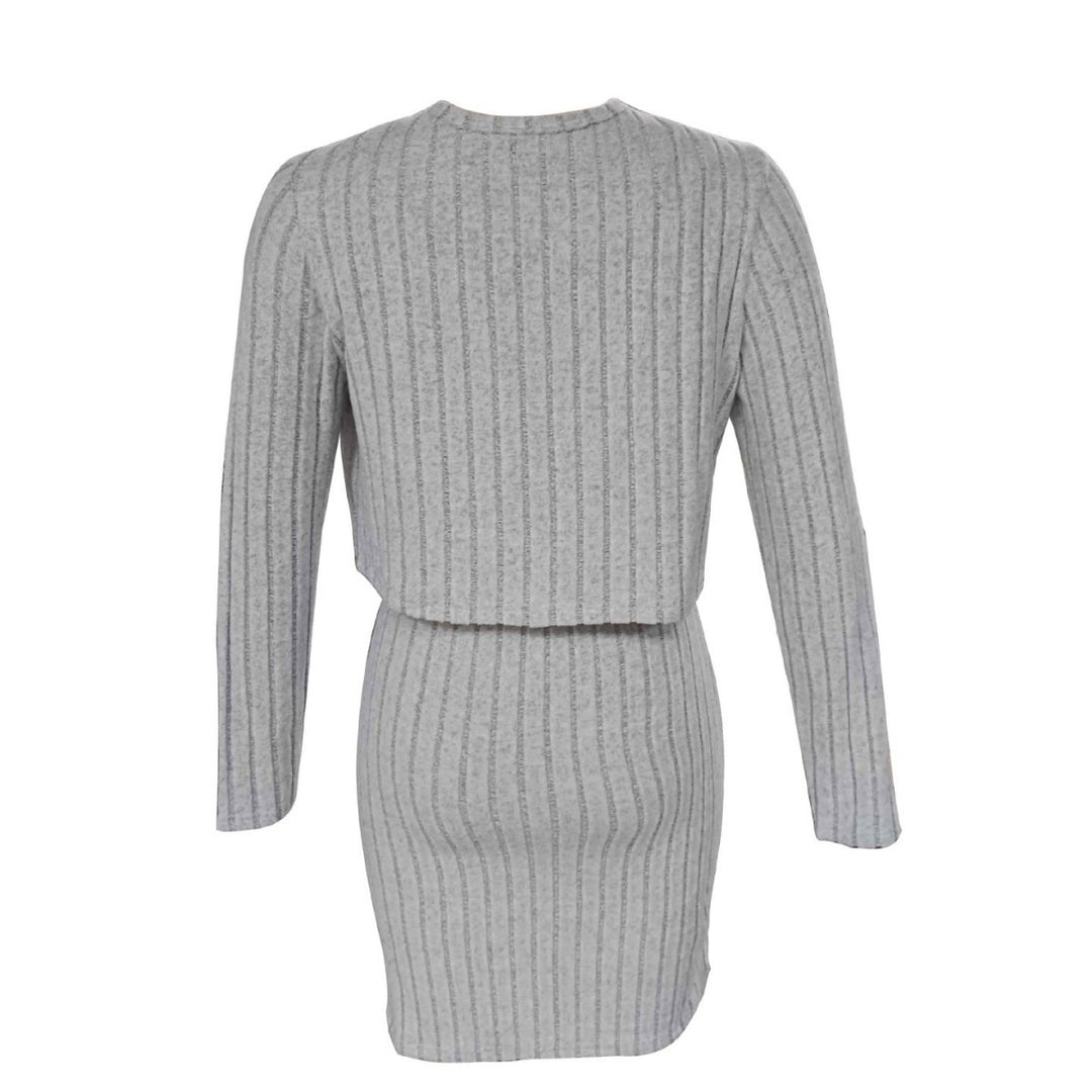 Damen figurbetontes Maxikleid mit registrierter Rippstruktur und leichter Strickjacke Drune