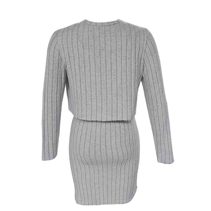 Damen figurbetontes Maxikleid mit registrierter Rippstruktur und leichter Strickjacke Drune