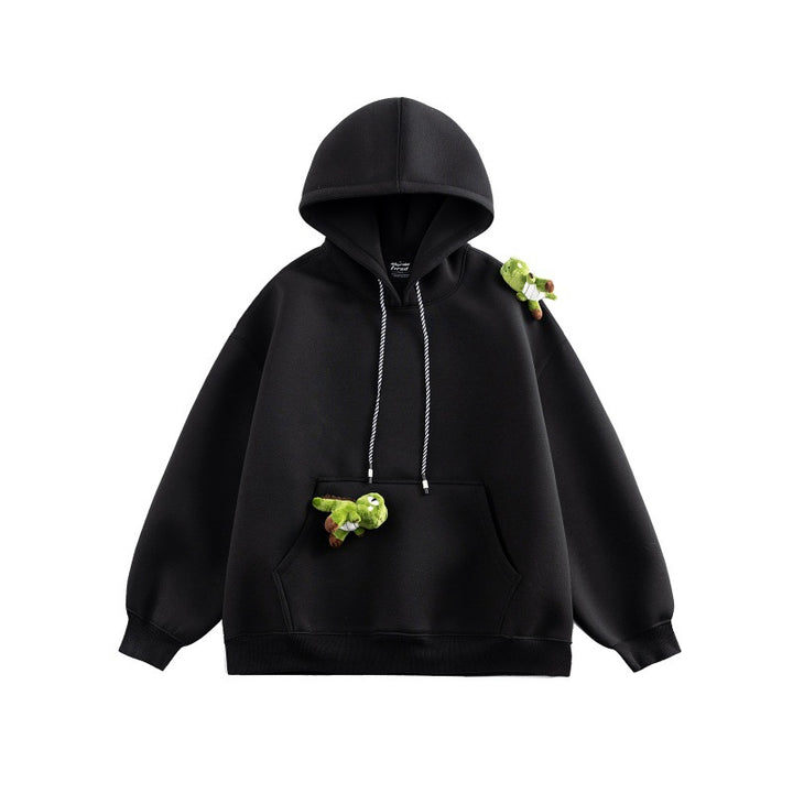 Unisex Oversize-Kapuzenpullover aus French-Terry mit Kängurutasche und abnehmbaren Plüschanhänger Drune