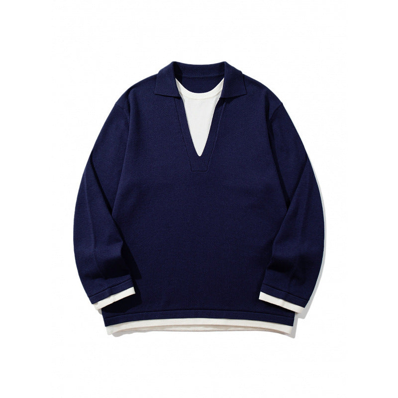 Unisex Oversize-Strickpullover mit offenem V-Ausschnitt und Hemdkragen Drune