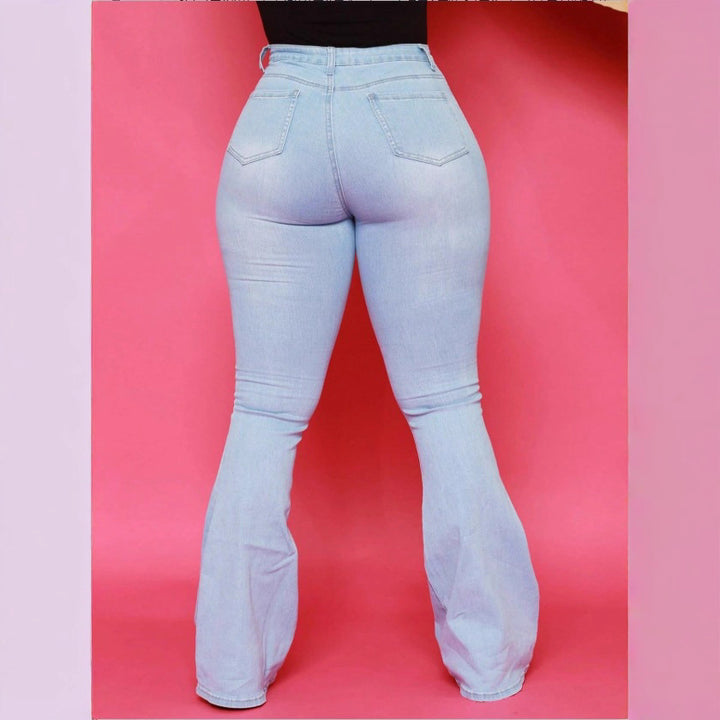 Damen formgebende High‑Waist Flared-Jeans aus Superstretch-Denim mit Po‑Lift-Effekt Drune