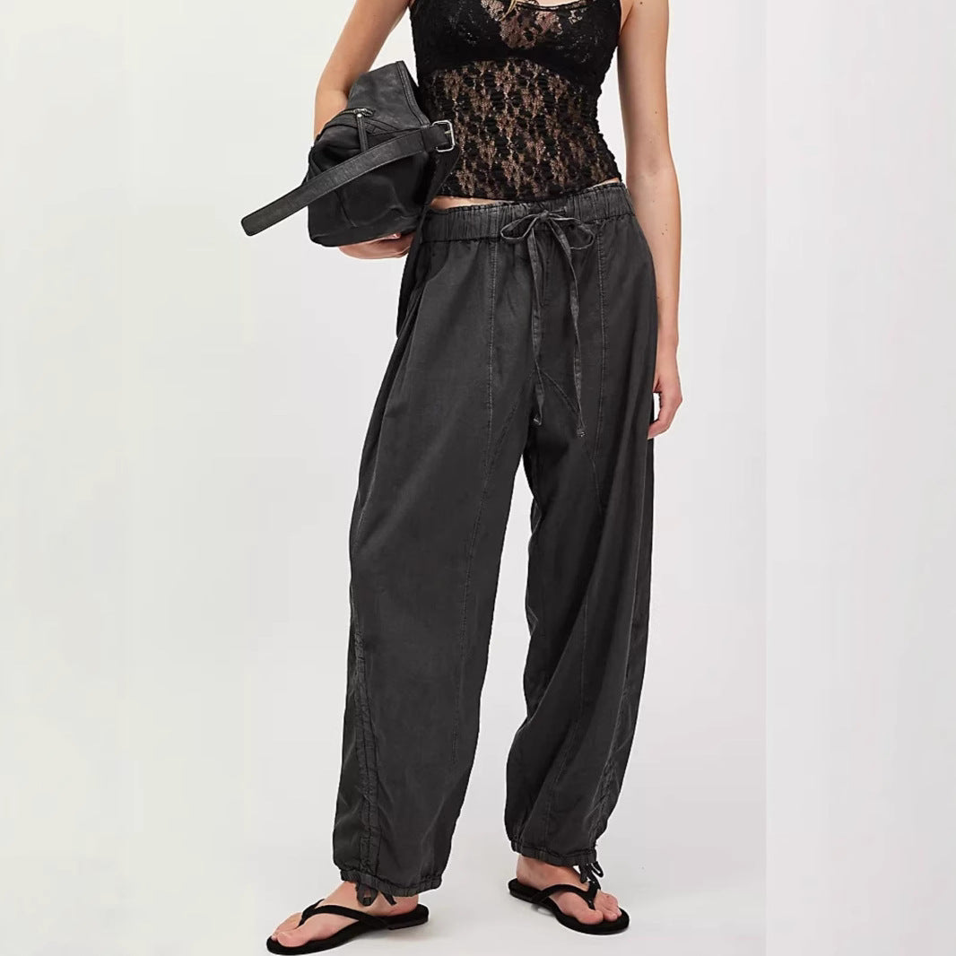 Damen Bequeme Freizeithose mit Bund und dekorativen Schnürdetails Drune