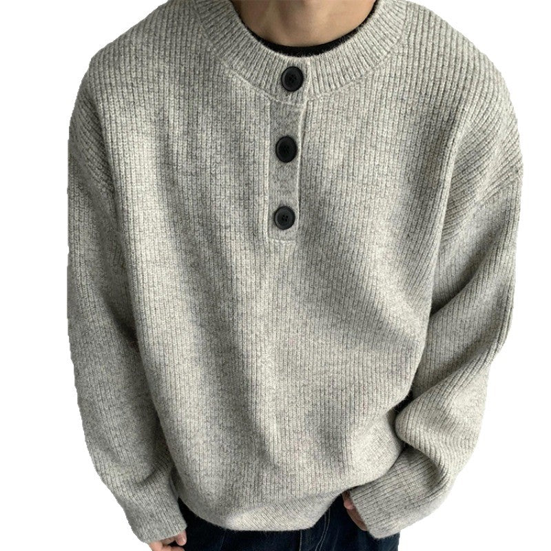 Herren Oversized Strickpullover mit Dreiknopf-Henleypasse Drune