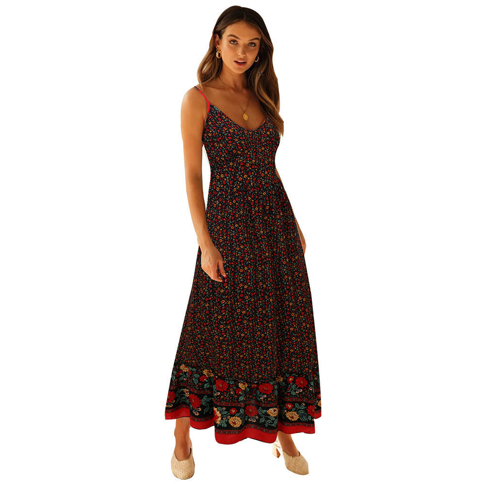 Damen Maxikleid mit floralem Muster und zartem Spaghettiträger-Design Drune