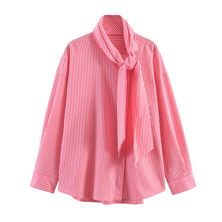 Damen nan gestreifte Bluse mit Schleifenkragen, oversized Schnitt und Manschetten Drune