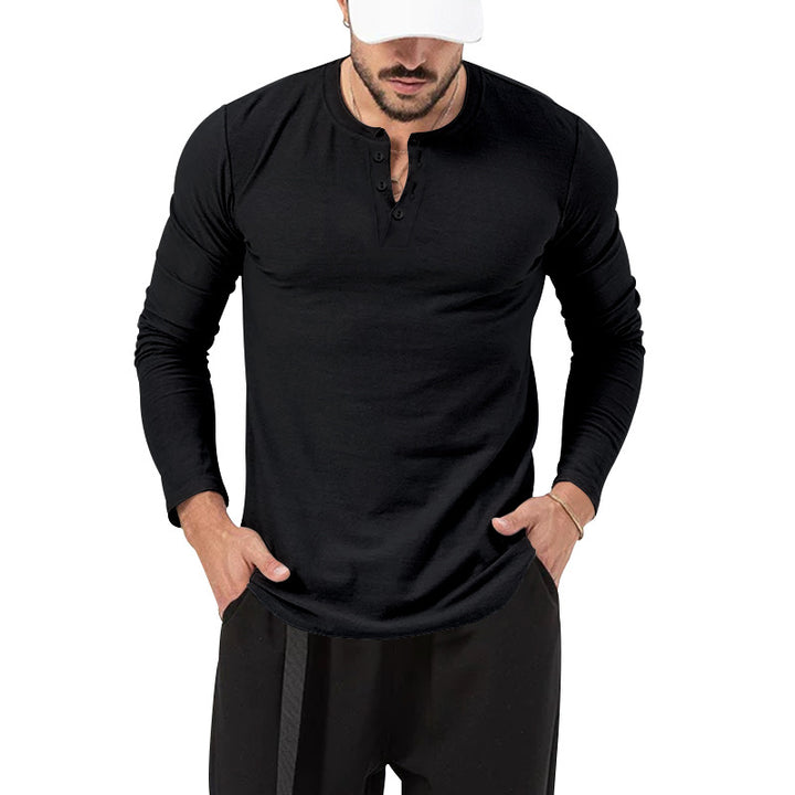 Herren Langarm-Henley-Shirt mit hochwertiger Baumwollmischung und modischen Knopfdetails Drune