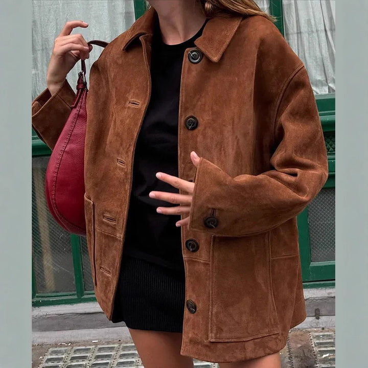 Damen Suede-Jacke mit modernem Schnitt und praktischen Taschen Drune