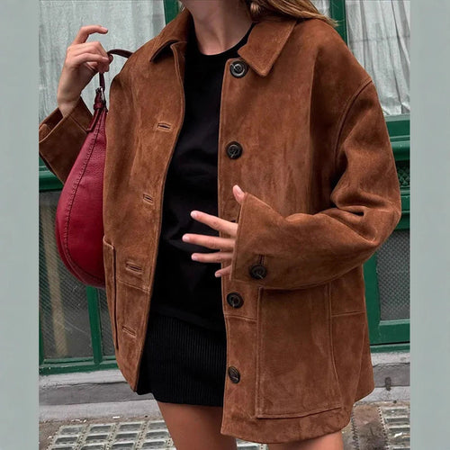 Damen Suede-Jacke mit modernem Schnitt und praktischen Taschen Drune