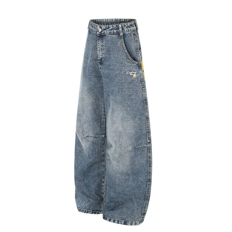 Damen Extraweite High‑Waist Palazzo-Jeans mit verzierten Gesäßtaschen Drune
