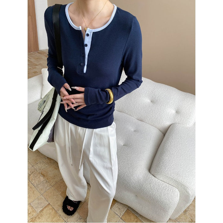 Damen Langarm-Henley-Shirt mit modischer Knopfleiste und weichem Material Drune