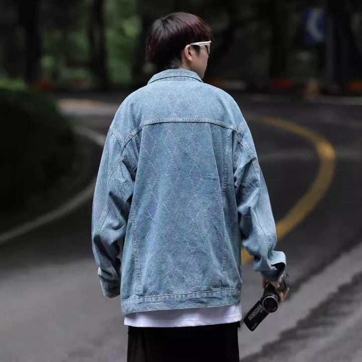 Herren Denim-Jacke mit buntem Ethno-Design und praktischen Reisverschlüssen Drune