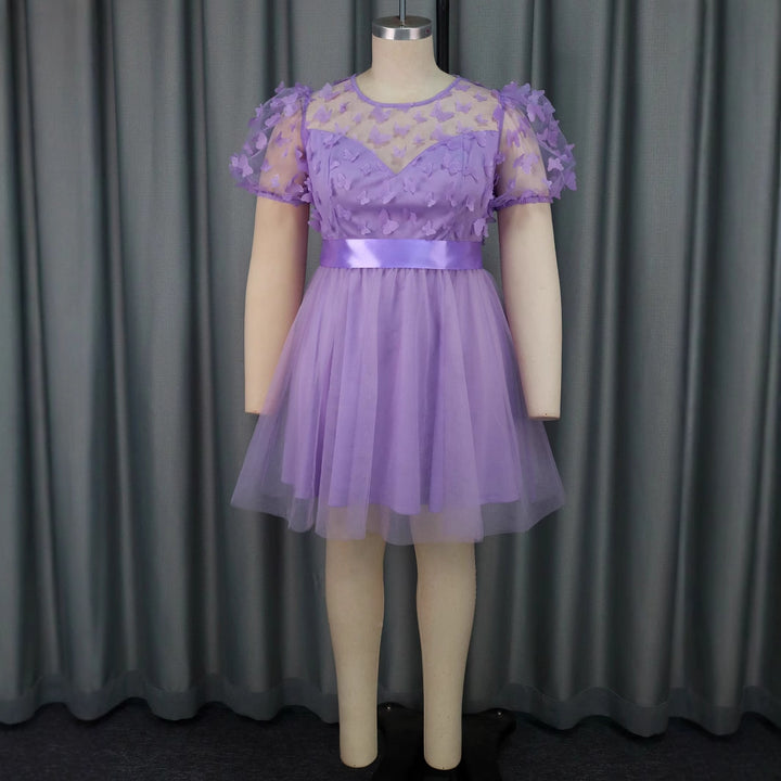 Damen Festliches Kleid mit transparenten Puffärmeln und zarten Schmetterlingsdetails Drune