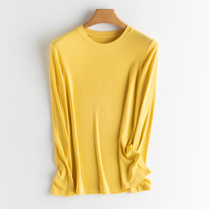 Damen Langarm-Feinrippshirt aus weichem Modal-Baumwollmix mit Rundhalsausschnitt Drune