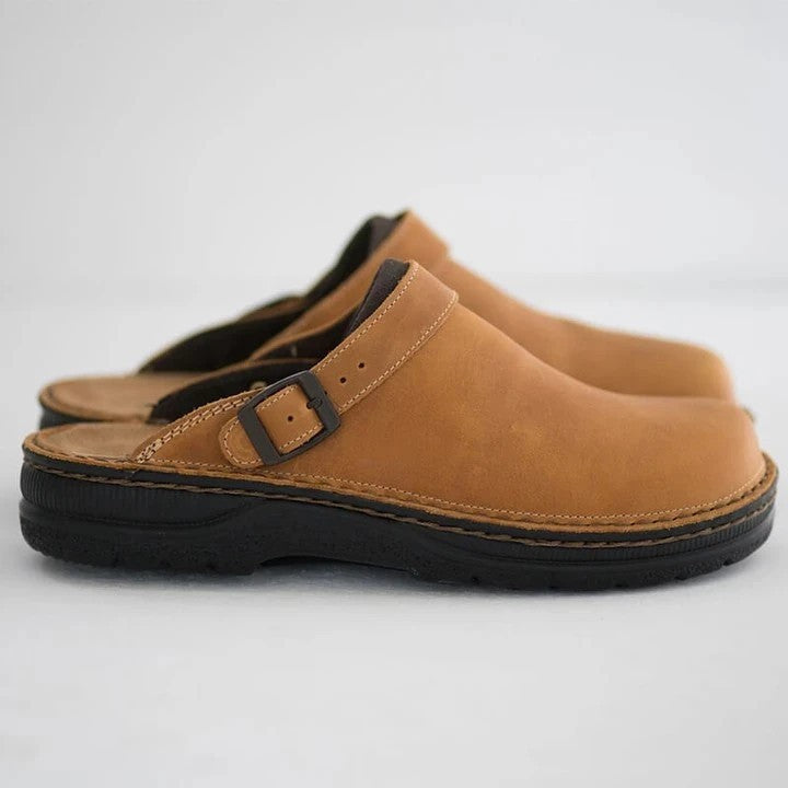 Herren Geschlossene Leder-Clogs mit verstellbarem Riemen und gepolstertem Fußbett Drune