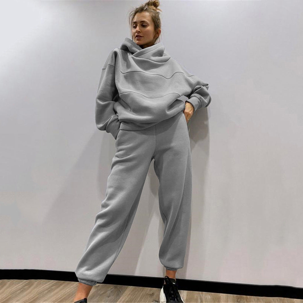 Damen Oversized Loungewear-Set aus schwerem French-Terry mit strukturierter Kapuze und Relax-Jogginghose Drune