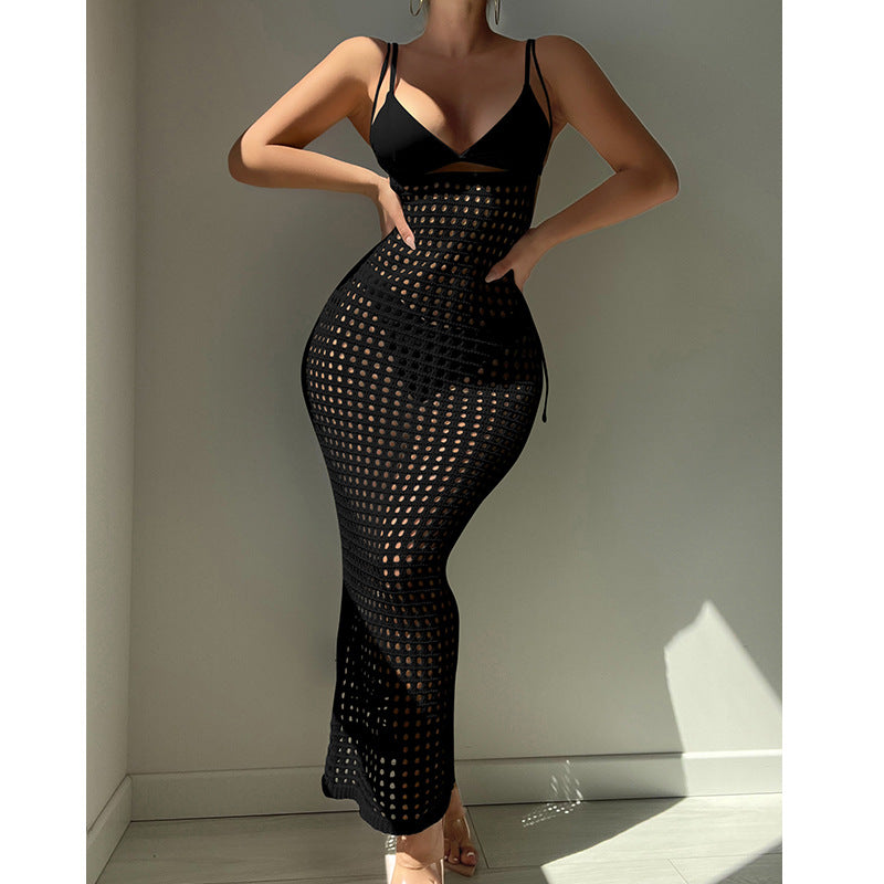 Damen figurbetontes Häkelkleid mit transparentem Design Drune