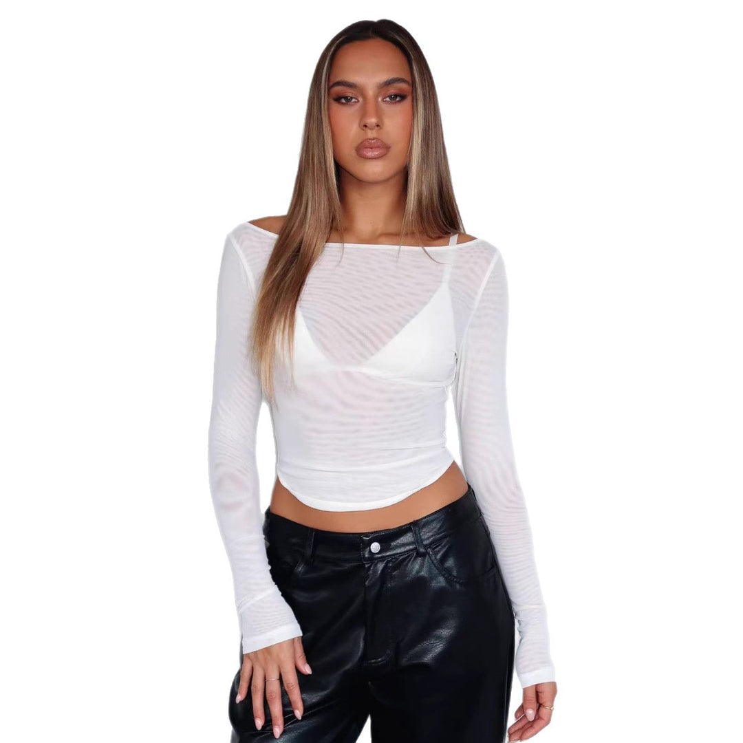 Damen Langarmshirt mit transparenten Details und schmalem Schnitt Drune