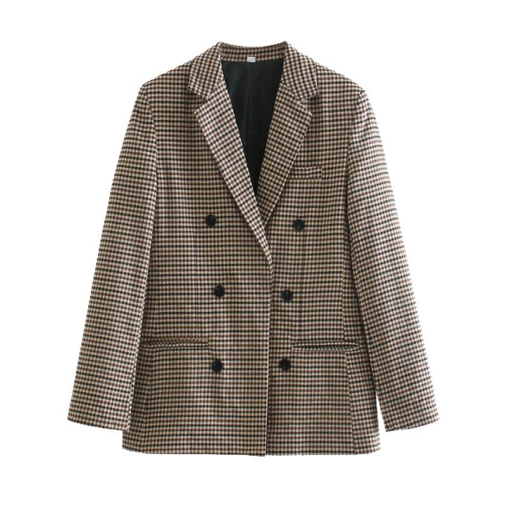 Damen kariertes Blazerjacke mit doppelter Knopfreihe und idealem Schnitt Drune