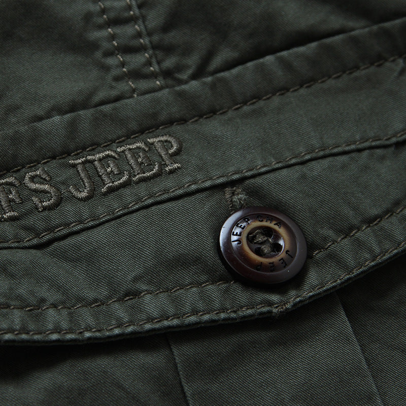 Herren Langärmeliges Canvas-Fieldhemd mit Brustpattentaschen und Military-Details Drune