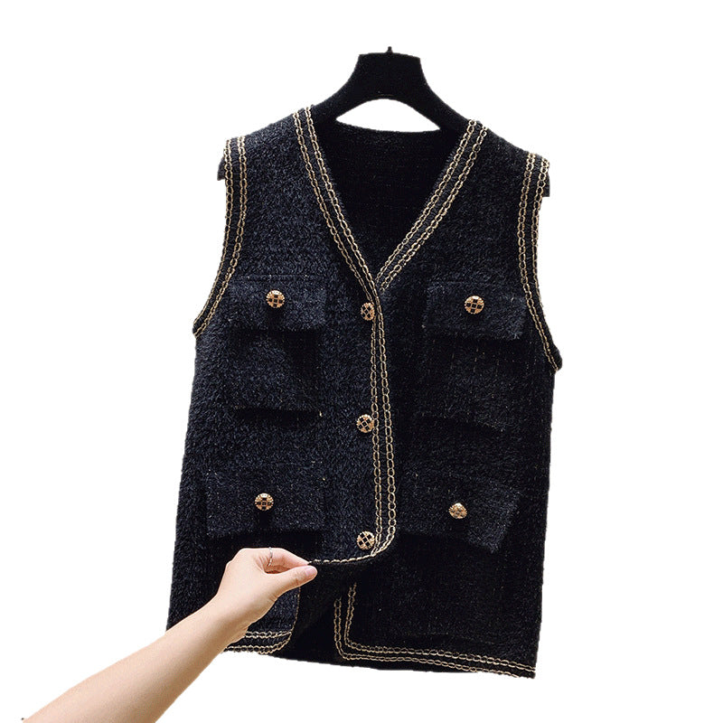 Damen Strickweste mit dekorativen Knöpfen und praktischen Taschen Drune