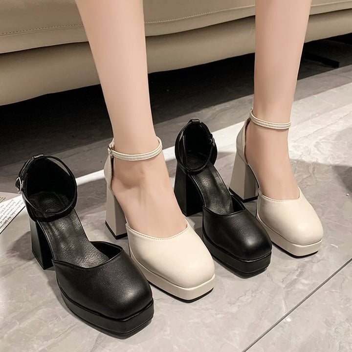 Damen Mary-Jane Pumps mit quadratischer Zehenbox, Plateau und robustem Blockabsatz Drune