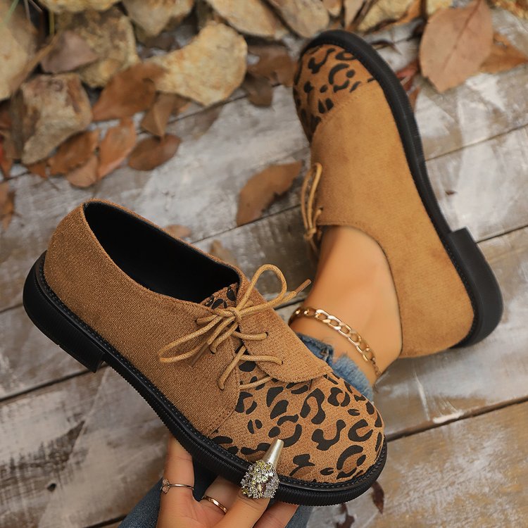 Damen Schnürer im Oxford‑Stil mit Leopardenprint und Wildleder‑Optik Drune