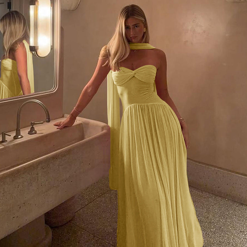 Damen Elegantes Maxikleid mit fließendem Schnitt und raffinierten Trägerdetails Drune