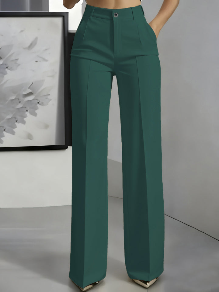 Damen Hochtaillierte Palazzo-Hose mit Bügelfalte und Eingrifftaschen Drune