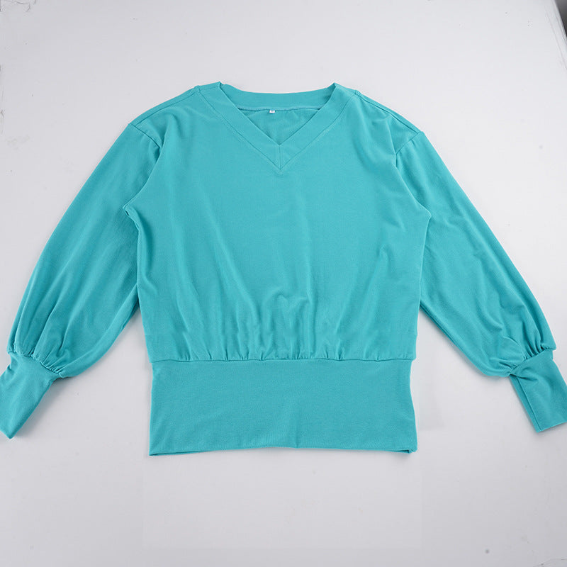 Damen Oversized Sweatshirt mit V-Ausschnitt und Ballonärmeln Drune