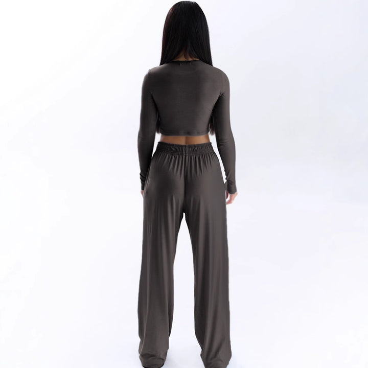 Damen Elegantes Zweiteiliges Set mit cropped Oberteil und weiten Hosen Drune
