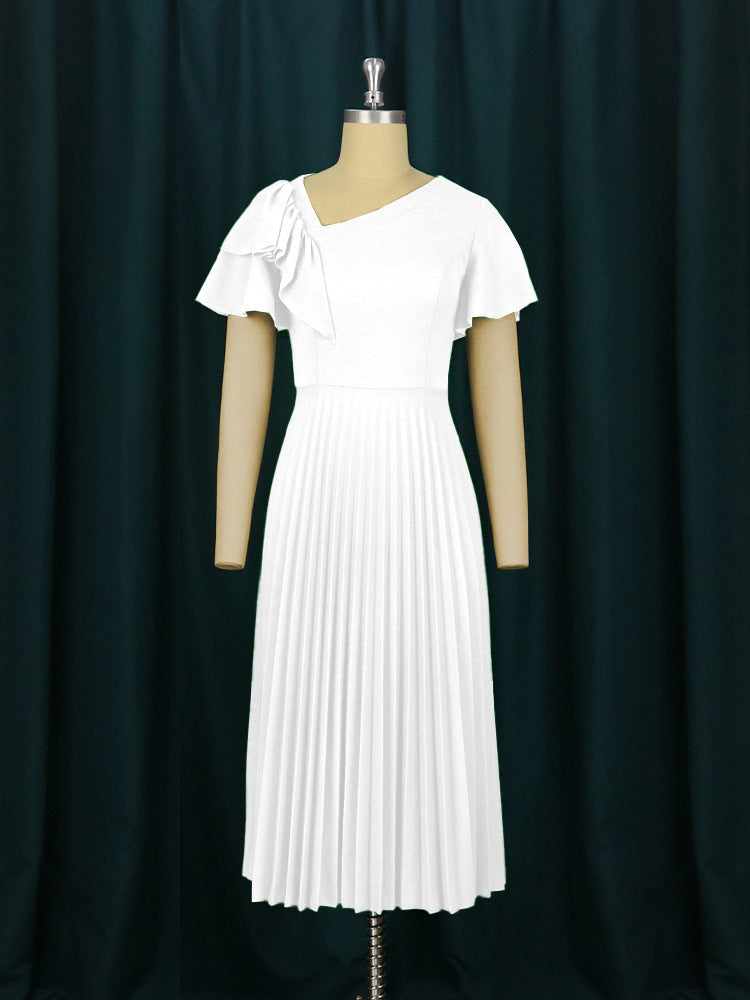 Damen elegantes Plisseekleid mit asymmetrischem Rüschen-Detail Drune
