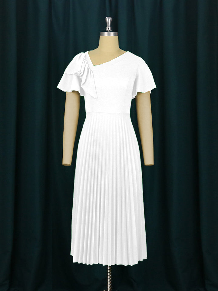 Damen elegantes Plisseekleid mit asymmetrischem Rüschen-Detail Drune