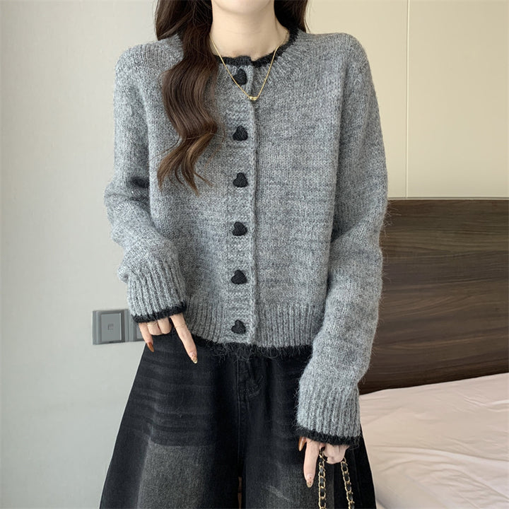 Damen Strickjacke mit Herzknöpfen Drune