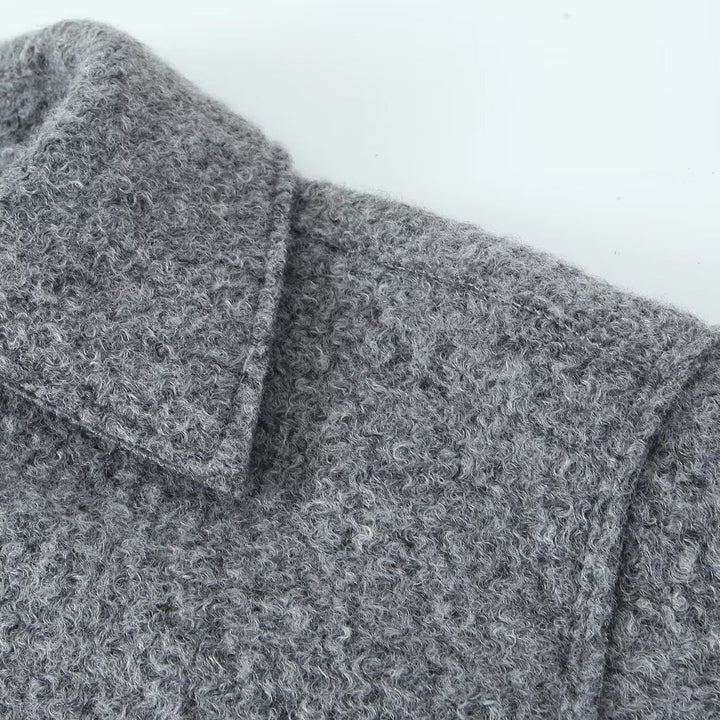 Damen nan kurzgeschnittene kastige Wollmix Jacke mit Reißverschluss Hemdkragen und aufgesetzten Pattentaschen Drune