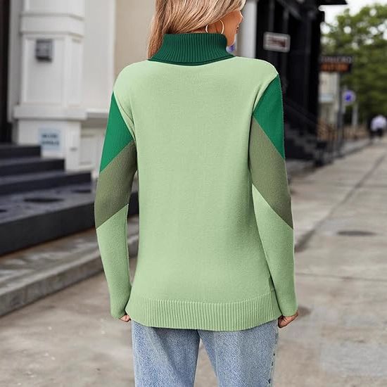 Damen Modischer Strickpullover mit hohem Kragen und geometrischem Design Drune