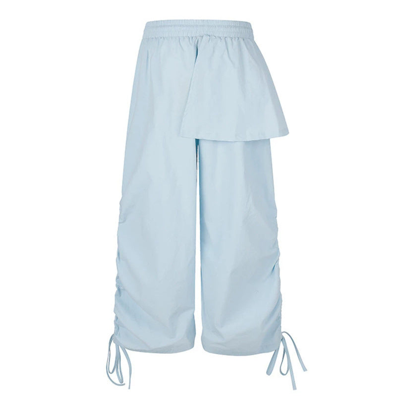 Damen Weite Capri-Hose mit Tunnelzug, seitlicher Raffung und asymmetrischer Überlagerung Drune