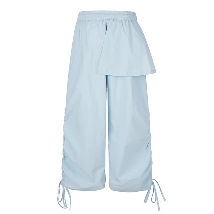 Damen Weite Capri-Hose mit Tunnelzug, seitlicher Raffung und asymmetrischer Überlagerung Drune