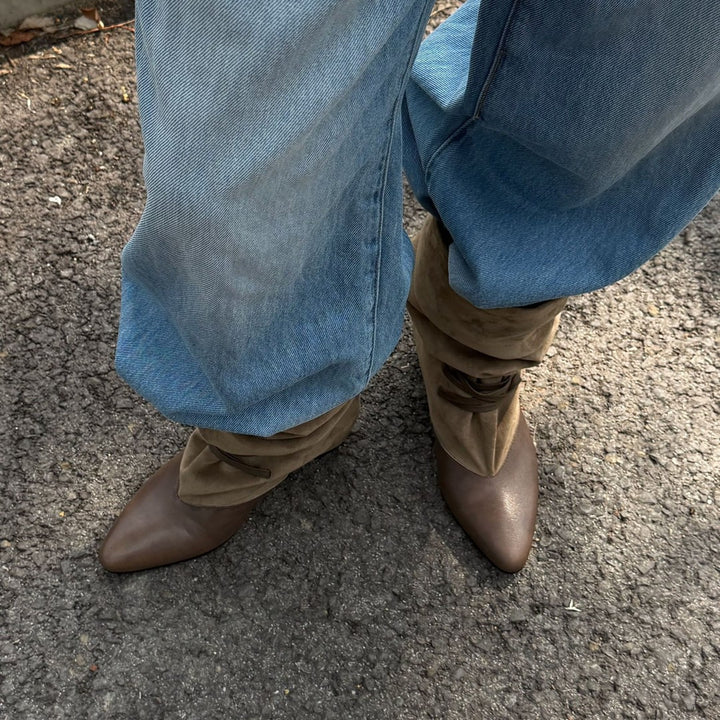 Damen Modische Ankle-Boots mit Schnürung Drune