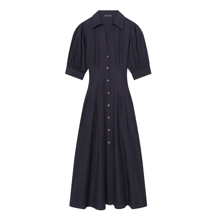 Damen Hemdblusenkleid mit taillierter Passform, Puffärmeln und durchgehender Knopfleiste Drune